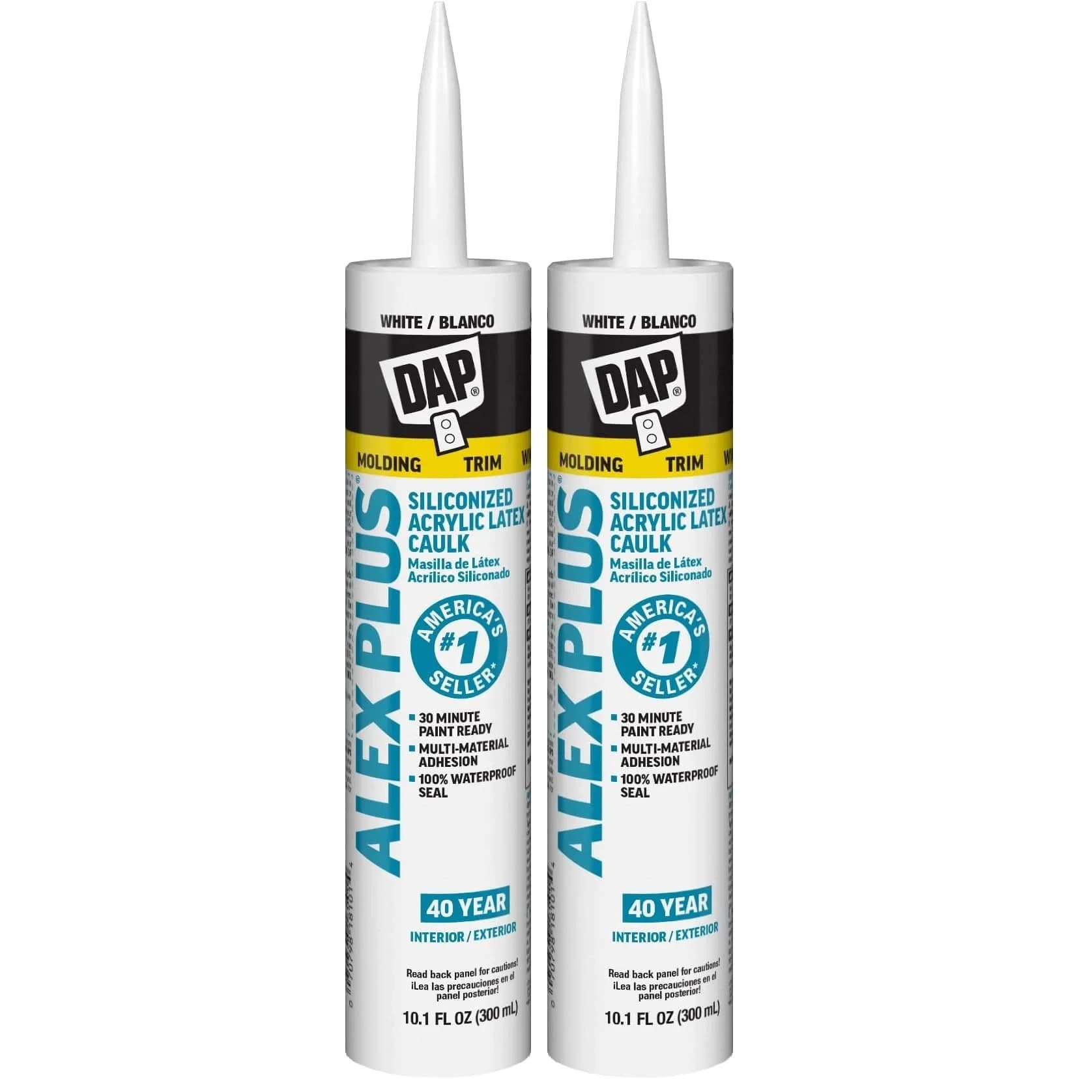 DAP Alex Plus Acrylic Latex Caulk with Silicone, White, 20.2 fl oz (2-Pack) | Fire Barrier Sealant for Interior/Exterior Use
