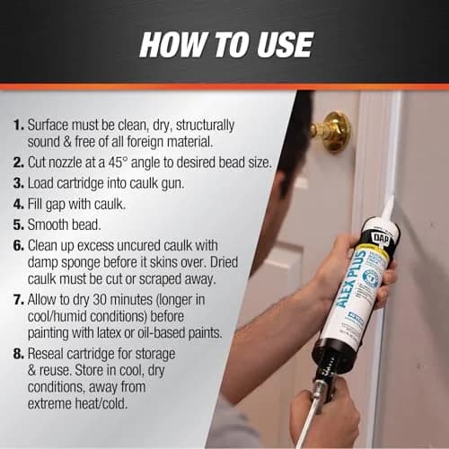 DAP Alex Plus Acrylic Latex Caulk with Silicone, White, 20.2 fl oz (2-Pack) | Fire Barrier Sealant for Interior/Exterior Use thumbnail 3
