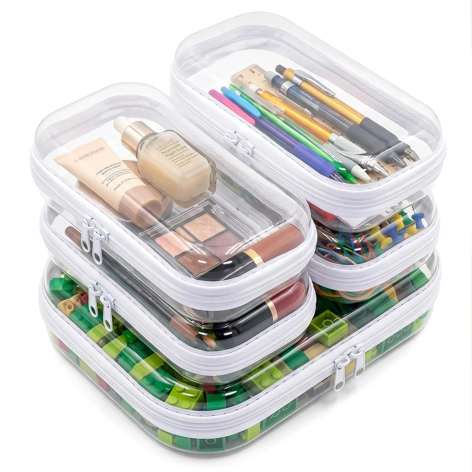 CarryEpic Clear Hard Shell Zipper Cases (5 Packs) 20.5cm (8.1in) x 25.2cm (9.9in) x 5.9cm (2.3in) | TSA Approved Travel Organizer - main product image