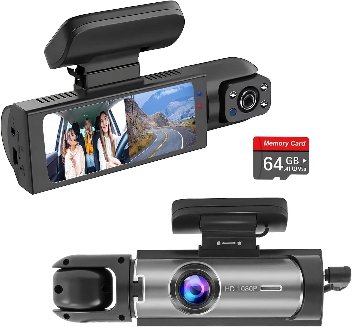 Wagoyo Dashcam Front & Inside | 1080p Night Vision, Loop & Parking Mode, 3.16 Inch IPS Screen — inky