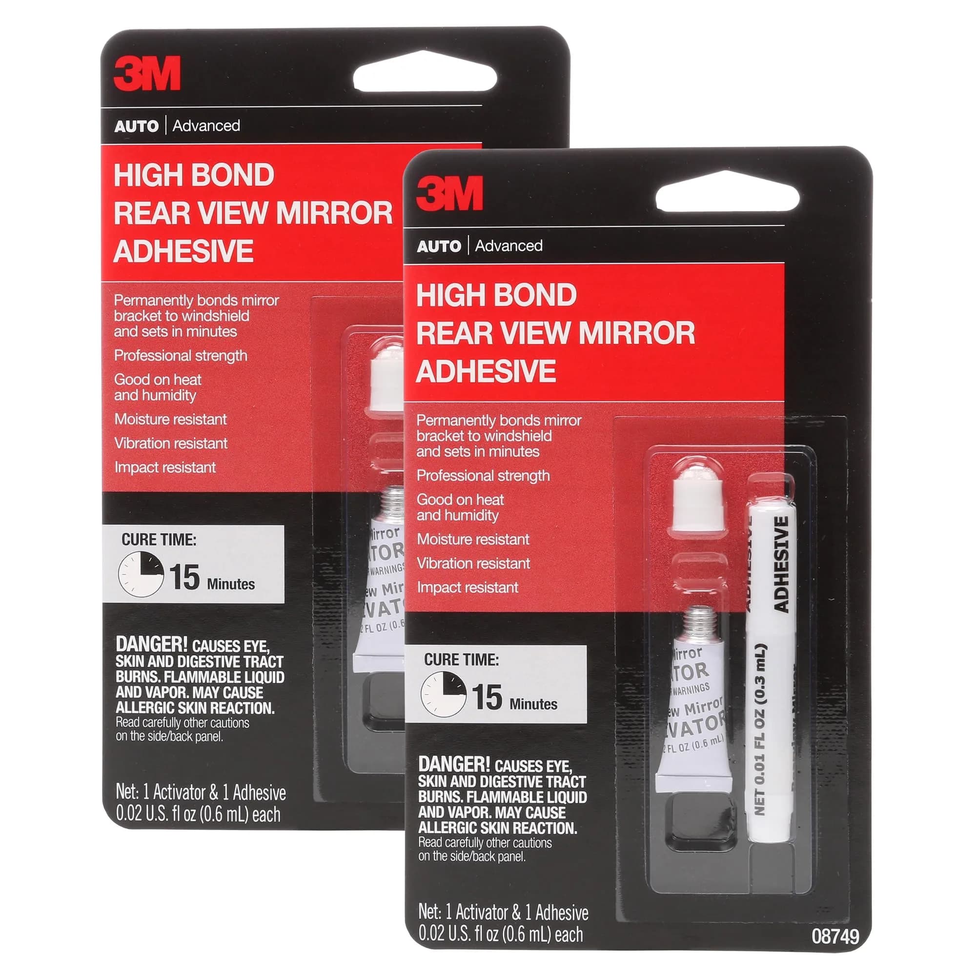 3M High-Bond Rearview Mirror Adhesive 2-Pack 0.02 fl oz Each (1.2 mL Total) | Securely Attaches Mirror Brackets