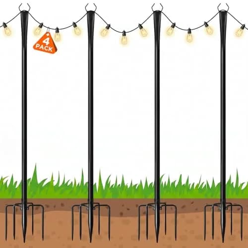 Litmustes 10FT String Light Poles | Heavy Duty Outdoor Steel Support, 4 Pack, Anti-Rust, Garden & Patio thumbnail 1
