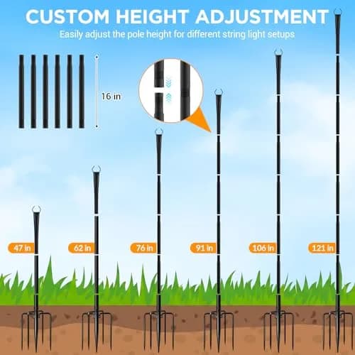 Litmustes 10FT String Light Poles | Heavy Duty Outdoor Steel Support, 4 Pack, Anti-Rust, Garden & Patio thumbnail 5