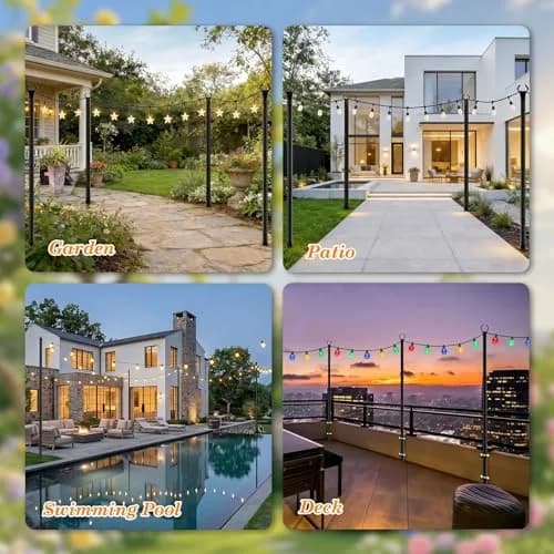 Litmustes 10FT String Light Poles | Heavy Duty Outdoor Steel Support, 4 Pack, Anti-Rust, Garden & Patio thumbnail 6