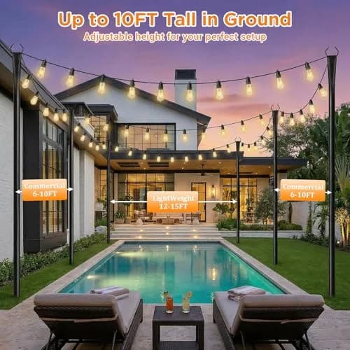 Litmustes 10FT String Light Poles | Heavy Duty Outdoor Steel Support, 4 Pack, Anti-Rust, Garden & Patio thumbnail 8