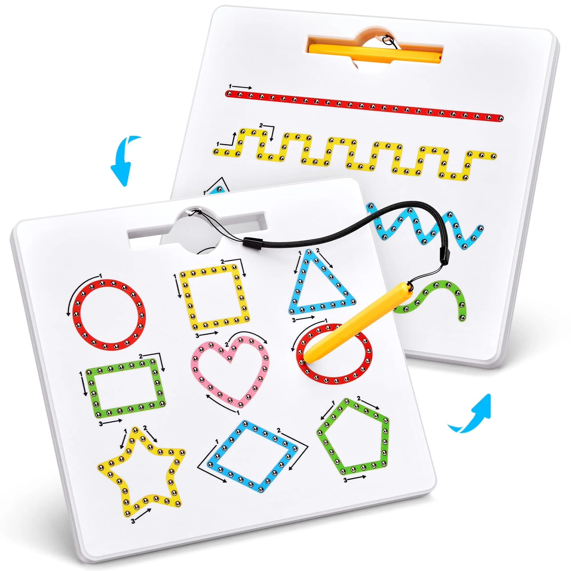 GAMENOTE Magnetic Shapes and Lines Tracing Board with Stylus | 22.8 cm x 24.5 cm (9.5 x 9.6 Inches)