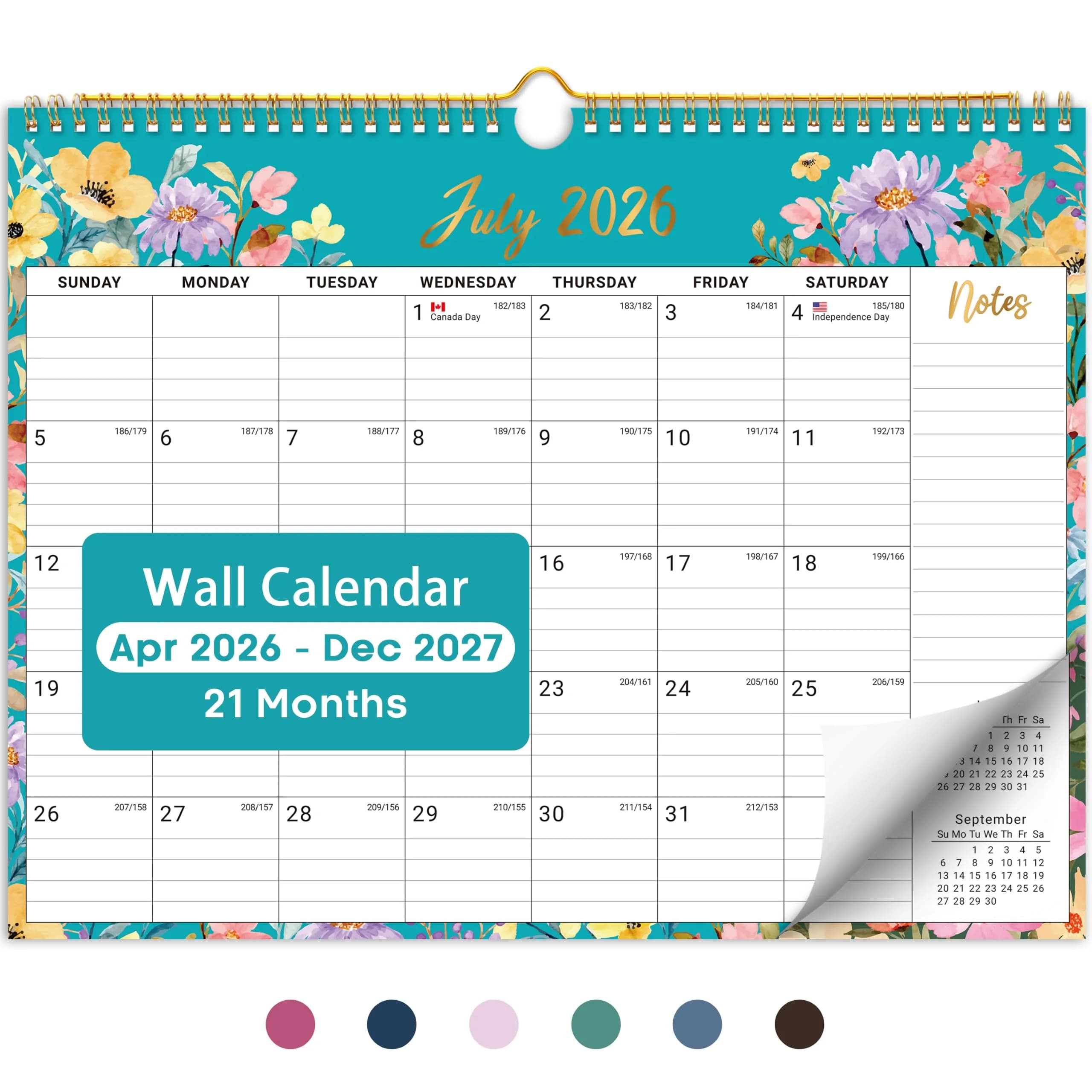 Taja 2026-2027 Wall Calendar 14.7" x 11.5" (36.8 cm x 29.2 cm) | Floral Design, 21-Month Planning - main product image