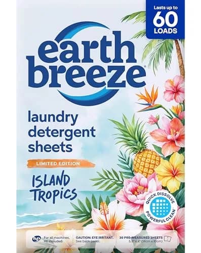Earth Breeze Laundry Detergent Sheets Island Tropics 60 Loads | Concentrated Formula Eco-Friendly Biodegradable Value Pack thumbnail 1