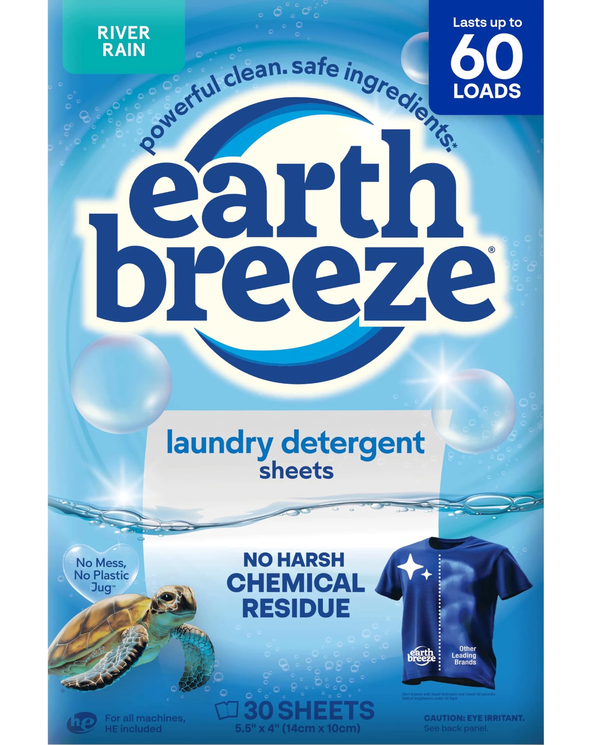 Earth Breeze Laundry Detergent Sheets River Rain 60 Loads | Eco-Friendly & Travel-Ready