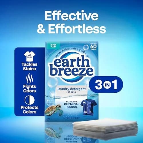 Earth Breeze Laundry Detergent Sheets River Rain 60 Loads | Eco-Friendly & Travel-Ready thumbnail 3