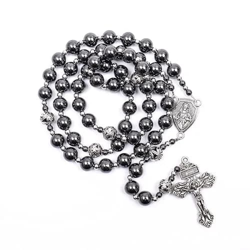 Nazareth Store Hematite Rosary Necklace for Men 50cm (20") | Devotional Strength & Spiritual Authority thumbnail 1