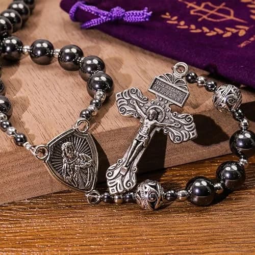 Nazareth Store Hematite Rosary Necklace for Men 50cm (20") | Devotional Strength & Spiritual Authority thumbnail 8