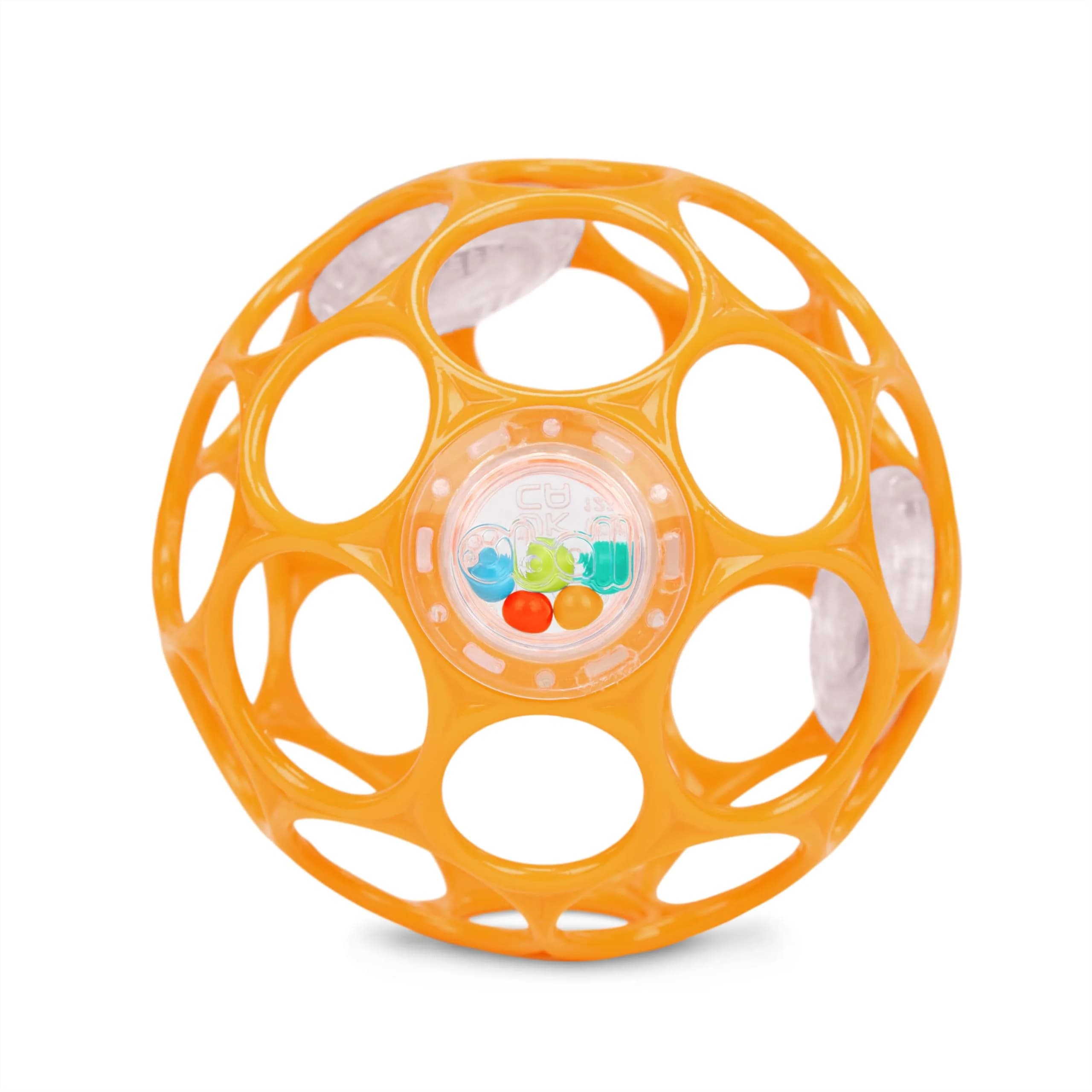 Bright Starts Oball Rattle Ball, Easy-Grasp Infant Toy with Finger Holes, Orange, 0-10cm (4in) - main product image