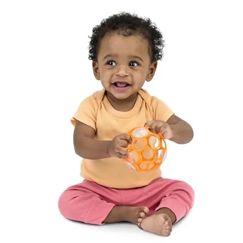 Bright Starts Oball Rattle Ball, Easy-Grasp Infant Toy with Finger Holes, Orange, 0-10cm (4in) thumbnail 4