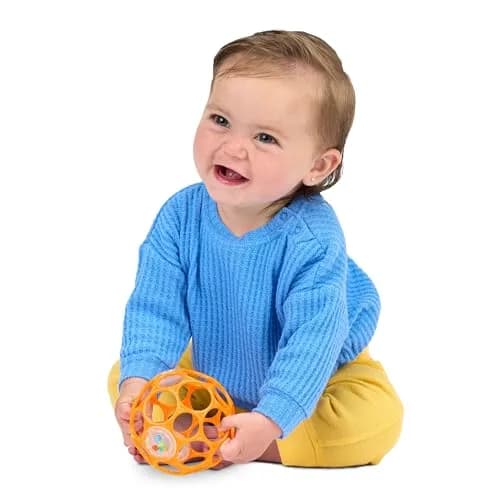Bright Starts Oball Rattle Ball, Easy-Grasp Infant Toy with Finger Holes, Orange, 0-10cm (4in) thumbnail 2