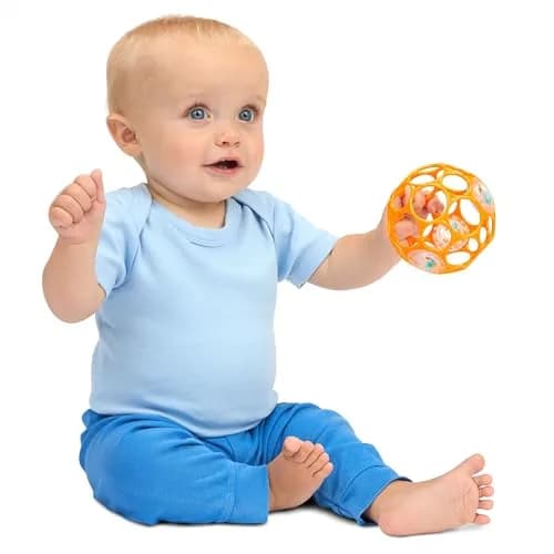Bright Starts Oball Rattle Ball, Easy-Grasp Infant Toy with Finger Holes, Orange, 0-10cm (4in) thumbnail 3