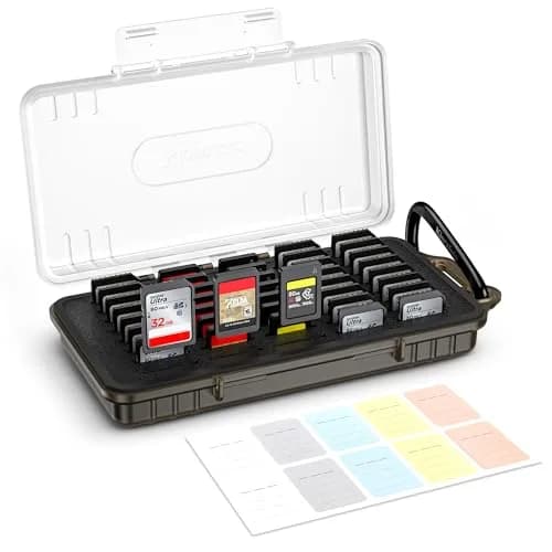 Kiorafoto 40-Slot SD Card Holder Case with Labels & Carabiner | Transparent, Water-Resistant thumbnail 1