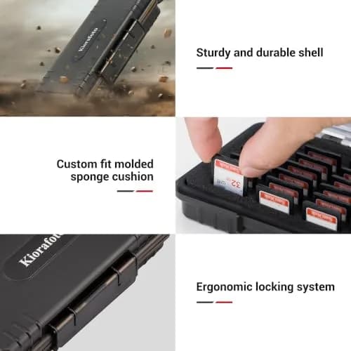 Kiorafoto 40-Slot SD Card Holder Case with Labels & Carabiner | Transparent, Water-Resistant thumbnail 3