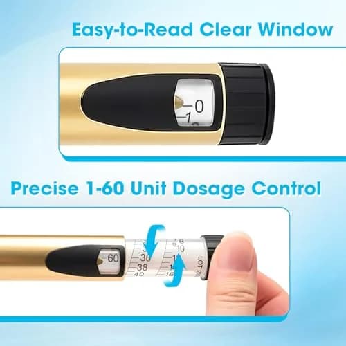 FJNATINH 60 Units Reusable Peptide Pen Injector Gold | Dose Adjustable for Precise Insulin Delivery thumbnail 2