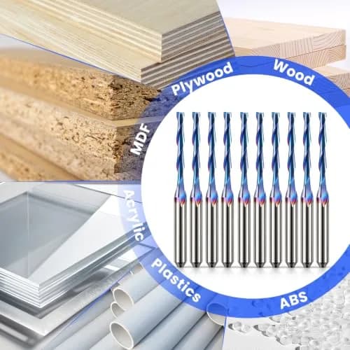 HQMaster 1/8" Shank 2-Flute Upcut CNC Router Bits 10pcs | Solid Carbide Spiral End Mill for Woodworking thumbnail 6