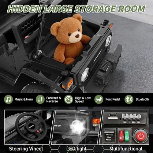 YunTopKids Kid Car 12V Ride On Toy with Remote Control Black | All-Terrain, 7Ah Battery, Ages 37-60 Months thumbnail 4