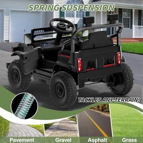 YunTopKids Kid Car 12V Ride On Toy with Remote Control Black | All-Terrain, 7Ah Battery, Ages 37-60 Months thumbnail 6