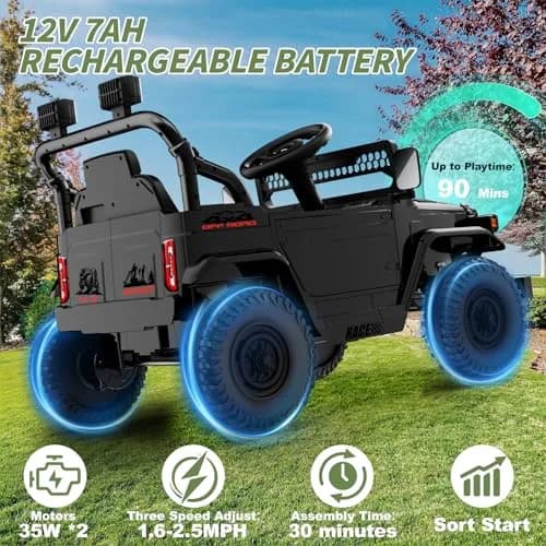 YunTopKids Kid Car 12V Ride On Toy with Remote Control Black | All-Terrain, 7Ah Battery, Ages 37-60 Months thumbnail 3