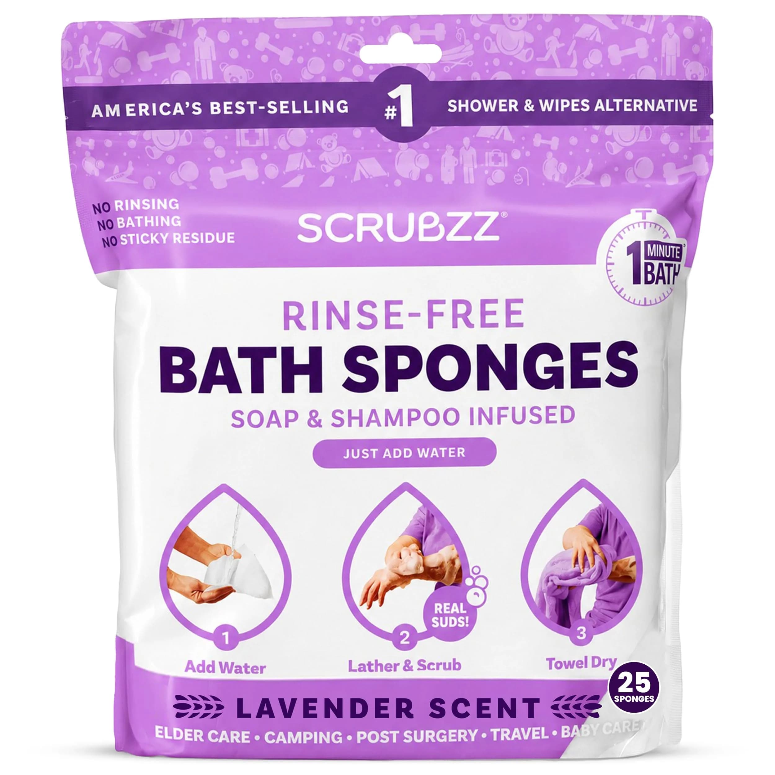 Scrubzz Disposable No Rinse Bathing Wipes 25 Count (Pack of 1) | Gentle Cleansing for Sensitive Skin