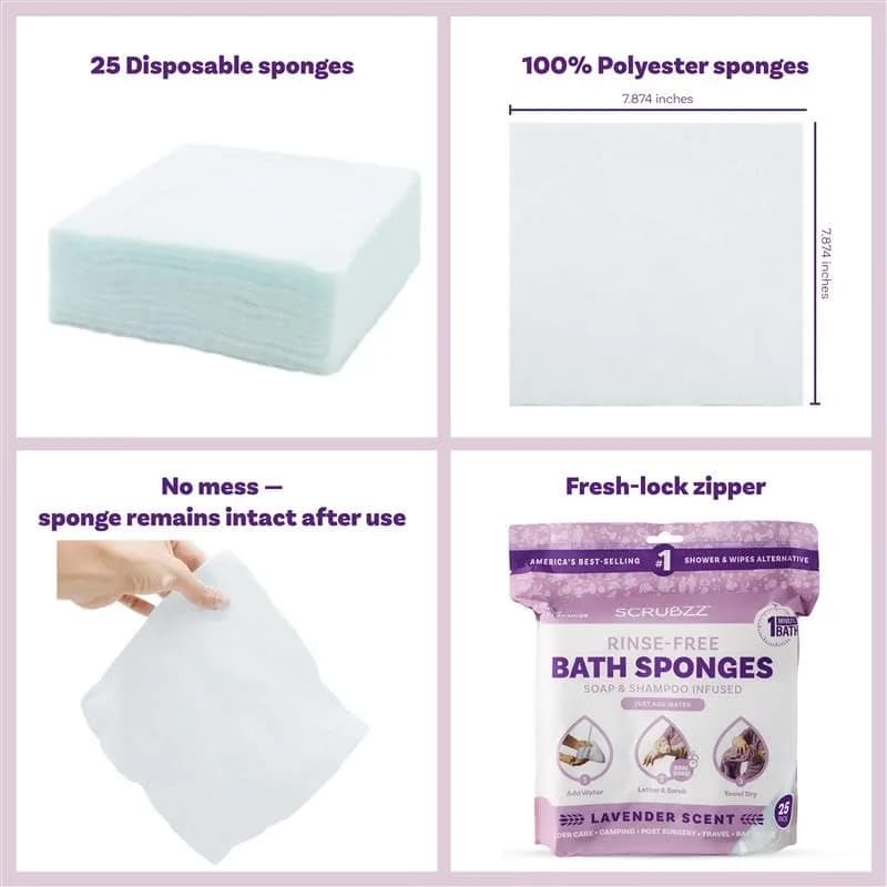 Scrubzz Disposable No Rinse Bathing Wipes 25 Count (Pack of 1) | Gentle Cleansing for Sensitive Skin thumbnail 2