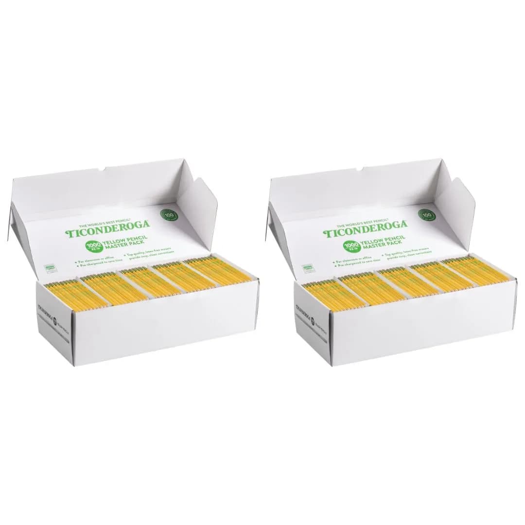 Ticonderoga Wood-Cased Pencils, Pre-Sharpened, HB #2, Yellow, 2000 Pencils Total | Trusted by Teachers for Over 100 Years