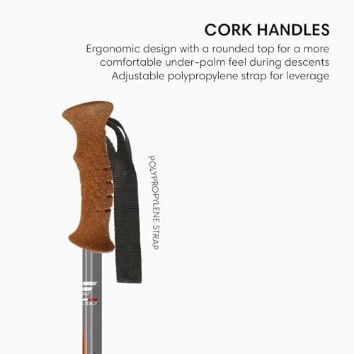 Fizan Tierra Trekking Poles – 7.9 oz, Ultralight, Adjustable, Collapsible, Aluminum, Cork Grip, Custom Fit (Grey/Orange) | Backpacking & Hiking thumbnail 3