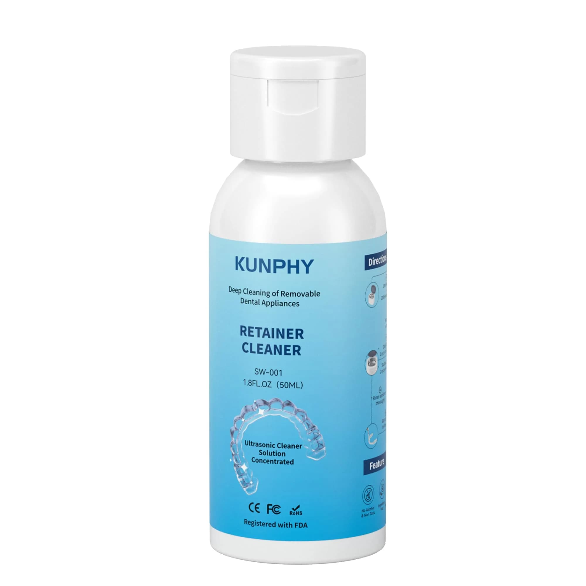 kunphy Ultrasonic Retainer Cleaner Solution 50ml (1.8 Fl Oz) | Professional Dental Appliance Cleaning