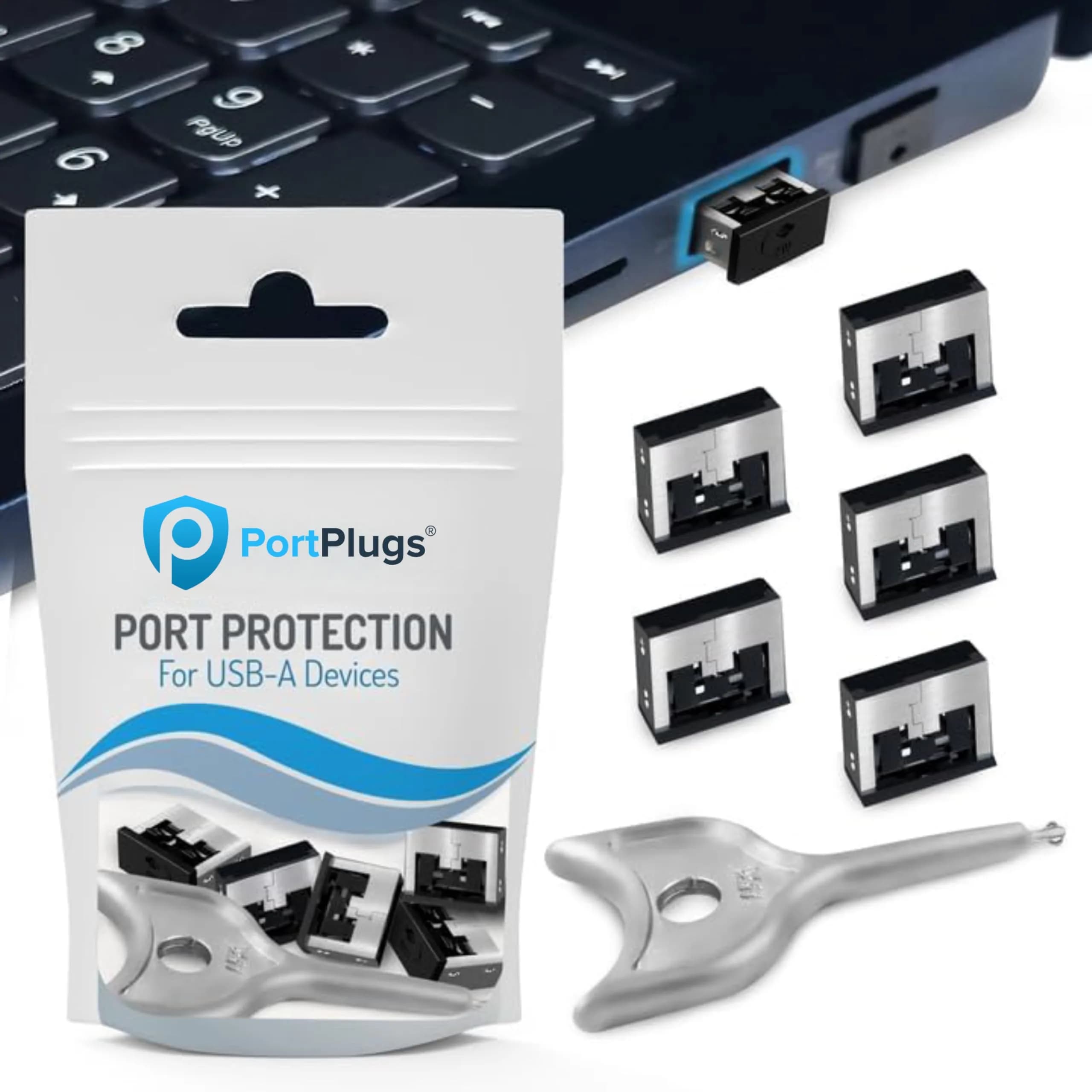 PortPlugs USB A Metal Port Blockers 50 Pack with 2 Keys | Secure Ports Against Malware & Data Theft - main product image