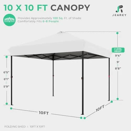 JEAREY 10x10 Pop Up Canopy Tent | Easy Setup Outdoor Market Shelter, White thumbnail 2