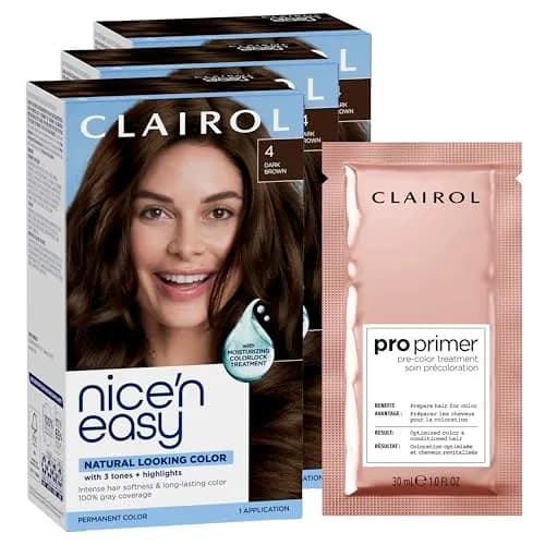 Clairol Nice'n Easy Permanent Hair Dye 4 Dark Brown with Pro Primer Sachet - Single Pack thumbnail 1