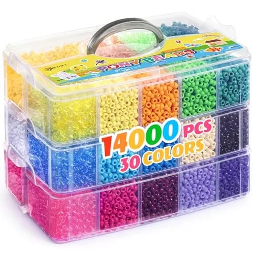 Simetufy Pony Beads Bulk 14000 Pcs, 30 Colors | 6x9mm Plastic Beads for Jewelry & Crafts thumbnail 1