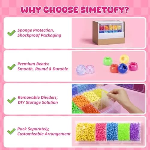 Simetufy Pony Beads Bulk 14000 Pcs, 30 Colors | 6x9mm Plastic Beads for Jewelry & Crafts thumbnail 2