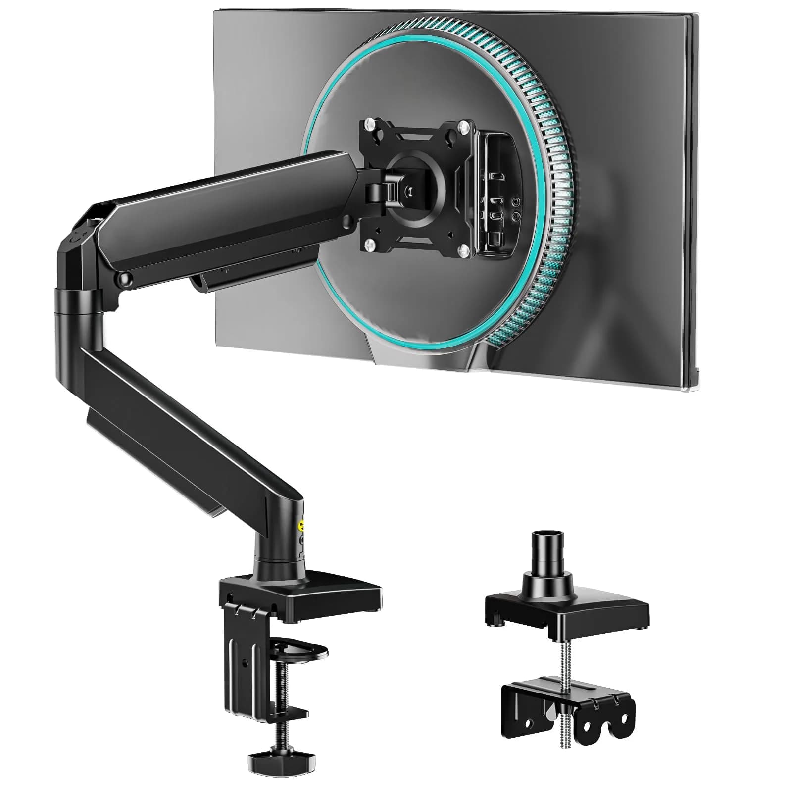 AX WABER Single Monitor Arm for 17-32 inch Screens | Gas Spring Adjustable VESA Mount with Clamp & Grommet Base — Single monitor arm