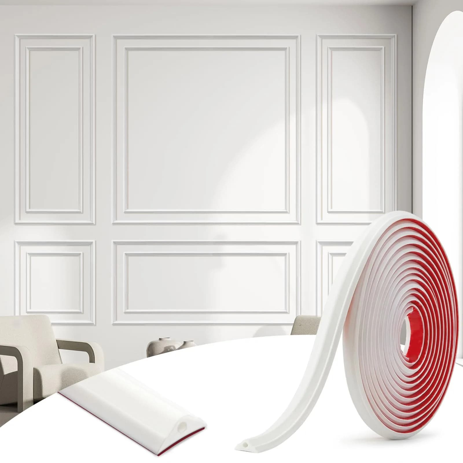 JSIWOTH Flexible Peel and Stick Wall Molding Trim 40 FT (12.2 M) | Easy DIY Decorative Border for Walls and Furniture