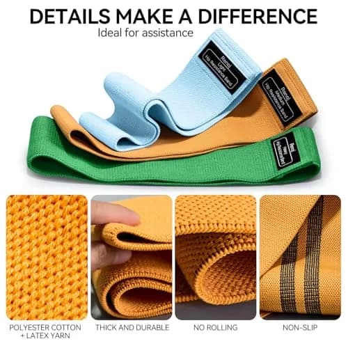 Renoj Resistance Bands for Working Out | 3-Set Professional Exercise Bands for Pilates, Yoga, Home Gym, Booty, Leg Training | Heavy/Medium/Light Fabric Loops for Women and Men thumbnail 4