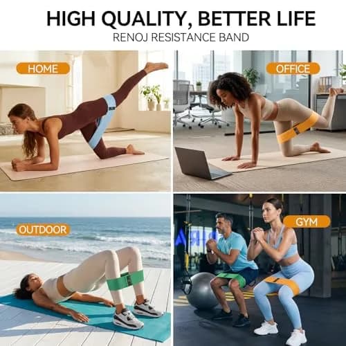 Renoj Resistance Bands for Working Out | 3-Set Professional Exercise Bands for Pilates, Yoga, Home Gym, Booty, Leg Training | Heavy/Medium/Light Fabric Loops for Women and Men thumbnail 5