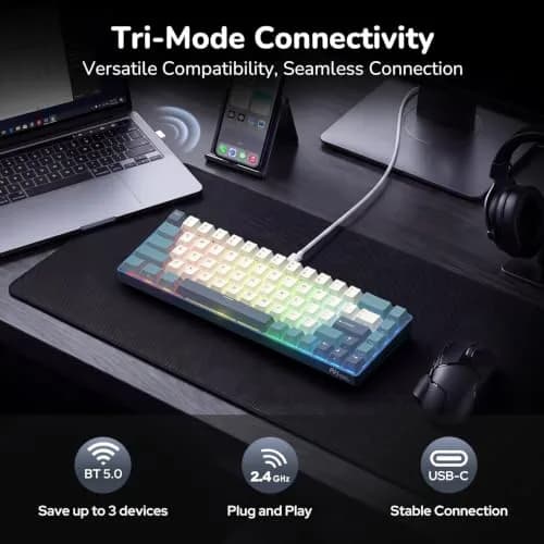 RK ROYAL KLUDGE RK68 65% RGB Wireless Mechanical Keyboard for Gaming, Work | Compact, Tri-Mode Connectivity & Customizable Switches thumbnail 3