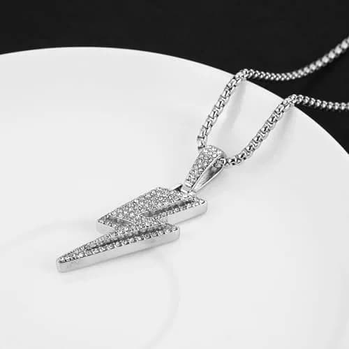 AsAlways Lightning Bolt Necklace for Men | Hip Hop Urban Style | 22"+2" Rolo Chain thumbnail 5