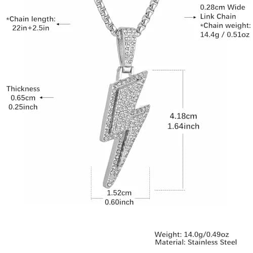 AsAlways Lightning Bolt Necklace for Men | Hip Hop Urban Style | 22"+2" Rolo Chain thumbnail 6