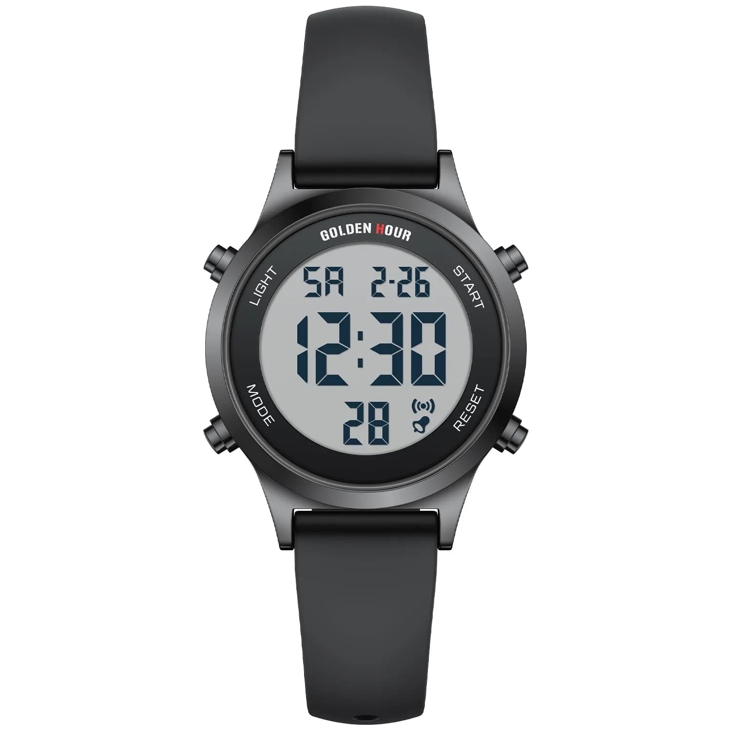 GOLDEN HOUR Women's Waterproof Digital Sports Watch 32mm Rose Gold Case in Sand Pink Strap — Black/Black