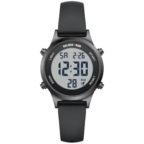 GOLDEN HOUR Women's Waterproof Digital Sports Watch 32mm Black Case in Black Band | 50M Water-Resistant, Alarm & Stopwatch thumbnail 1