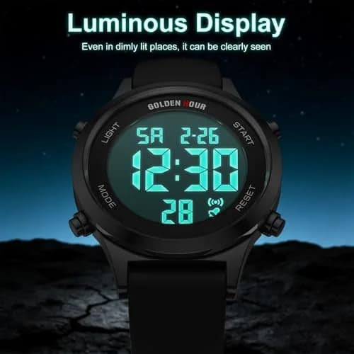 GOLDEN HOUR Women's Waterproof Digital Sports Watch 32mm Black Case in Black Band | 50M Water-Resistant, Alarm & Stopwatch thumbnail 4