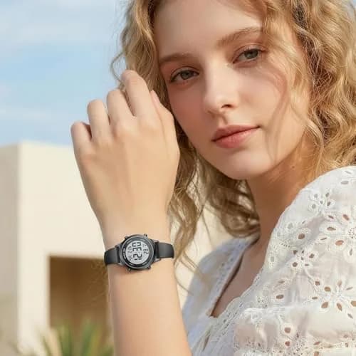 GOLDEN HOUR Women's Waterproof Digital Sports Watch 32mm Black Case in Black Band | 50M Water-Resistant, Alarm & Stopwatch thumbnail 7