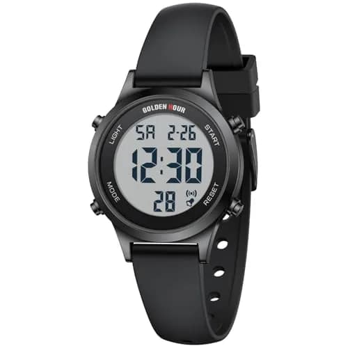 GOLDEN HOUR Women's Waterproof Digital Sports Watch 32mm Black Case in Black Band | 50M Water-Resistant, Alarm & Stopwatch thumbnail 2