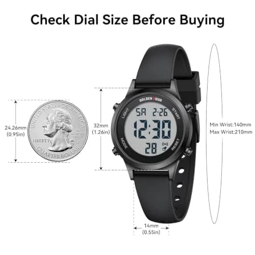 GOLDEN HOUR Women's Waterproof Digital Sports Watch 32mm Black Case in Black Band | 50M Water-Resistant, Alarm & Stopwatch thumbnail 3